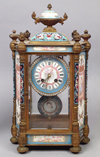 French Champleve Enamel Gilt Bronze Mantle Clock