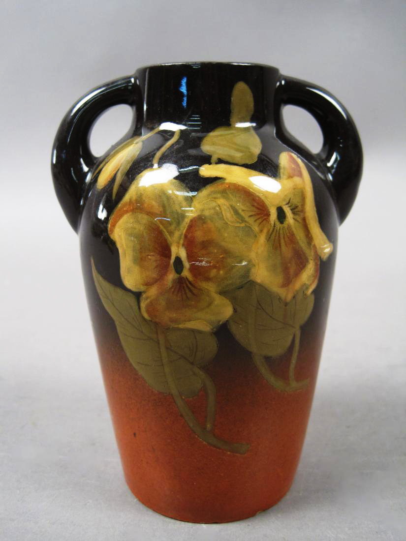 Vintage Hand Painted Glazed Gradient Flowers & Leaves Handled Jug