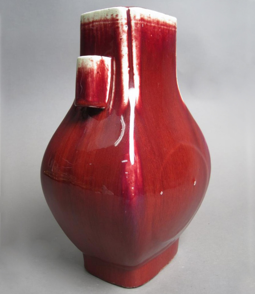 Antique Hand Painted Glazed Porcelain Red Vase