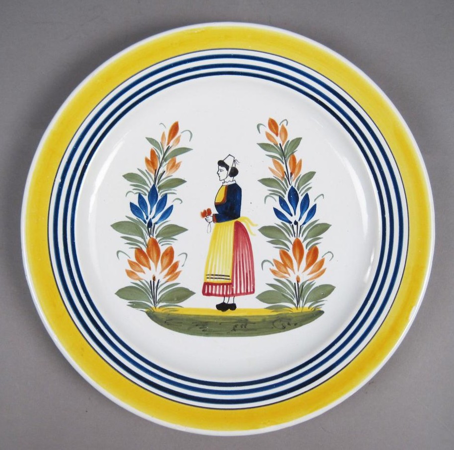 Antique Quimper Faience Plate with Peasant Woman