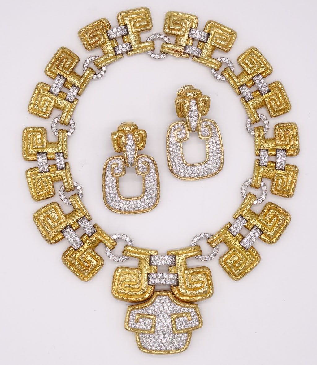 David Webb Ancient World Scroll Necklace and Earrings