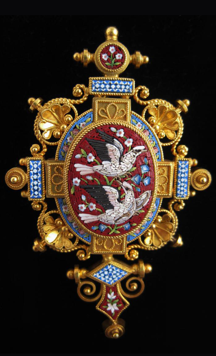 Antique 19th Century Micromosaic Suite Brooch