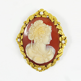 Antique 18K Yellow Gold Carved Shell Cameo Brooch
