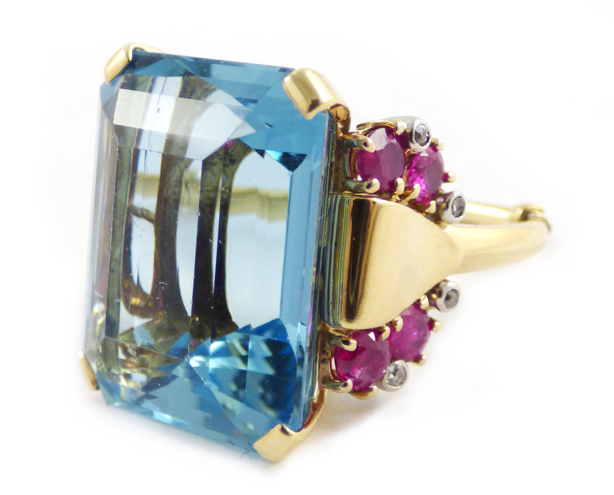 Antique Gold Aquamarine Ruby and Diamond Ring