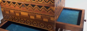 Antique Folk Art Wood Inlay Decorative Jewelry Box