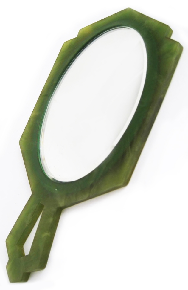 Vintage Modernist Green Bakelite Mirror