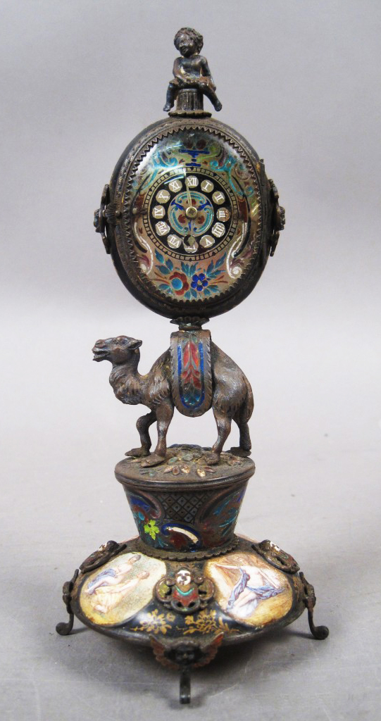 Old Antique Bronze Enamel Figural Cherub Camel Mechanical Clock