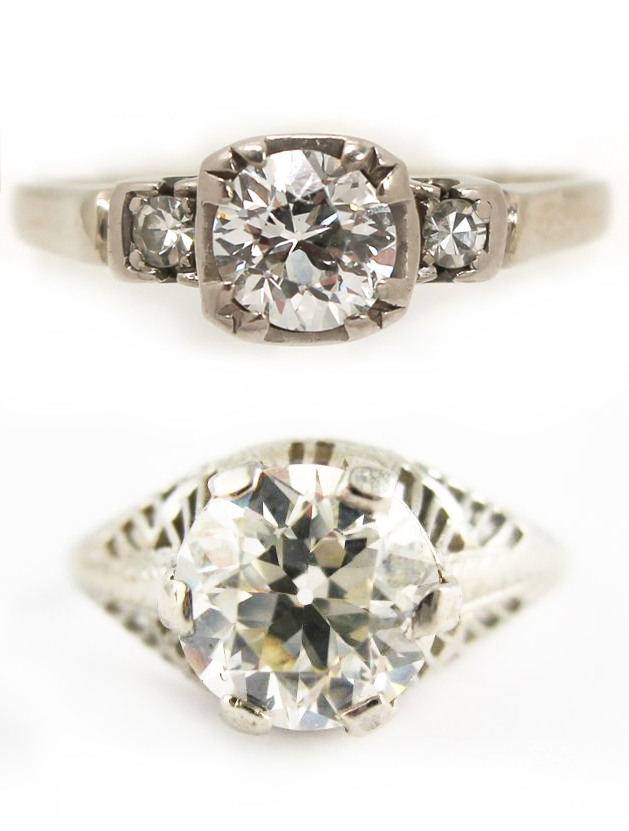 Antique Round Brilliant Cut and Old European Cut Diamond and Platinum Rings