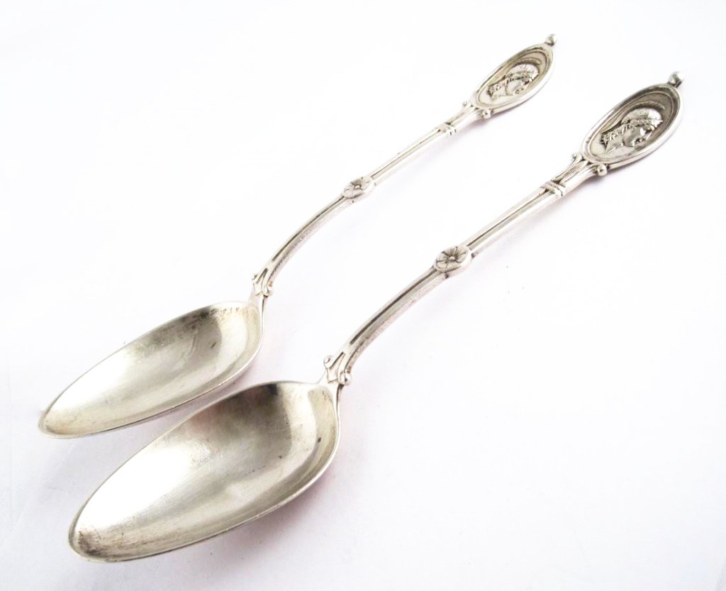 Antique Sterling Silver Medallion Head Spoons