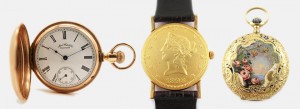 American Waltham 14K Gold Hunter Case Pocket Watch Corum US $20 Liberty Gold Coin Wristwatch C1900 French Floral Enamel Rose 18K Gold Ladies Pendant Watch