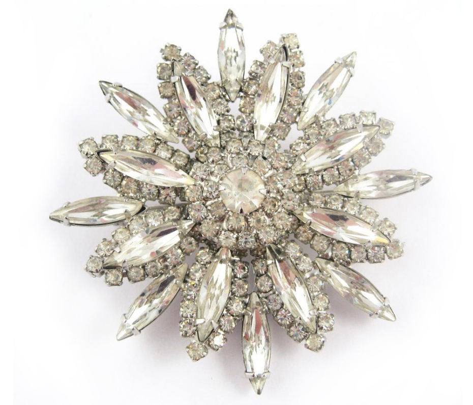 Vintage Weiss Costume Clear Stone Sunburst Brooch