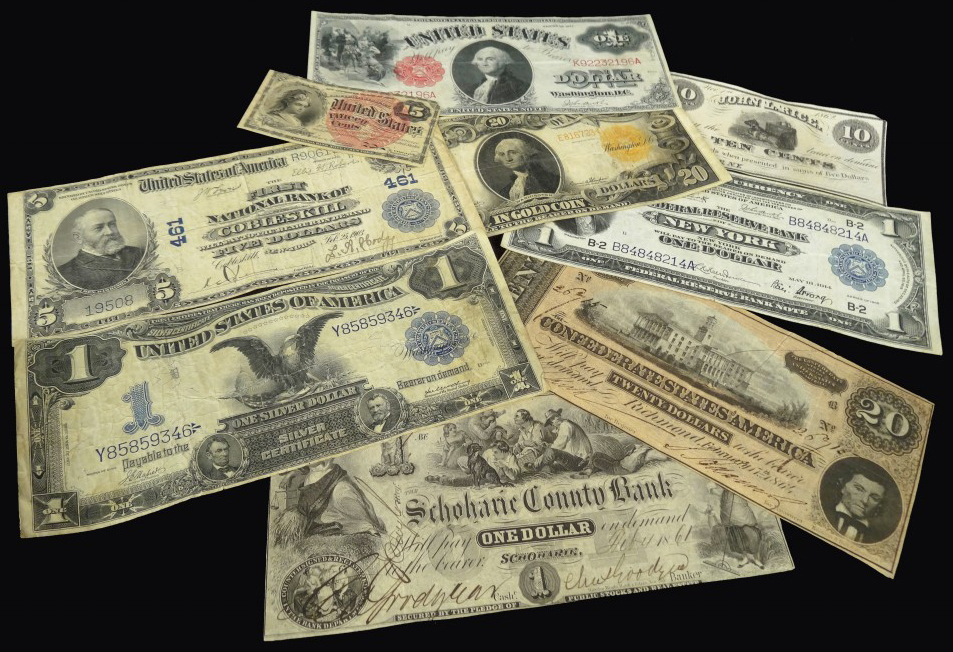 Group Antique American Dollar Notes and Silver Certificates
