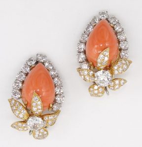 David Webb Angel Skin Coral and Diamond Earrings