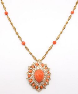 David Webb Coral and Diamond Brooch Necklace