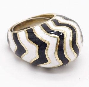 David Webb High Dome Zebra Stripe Enamel Ring