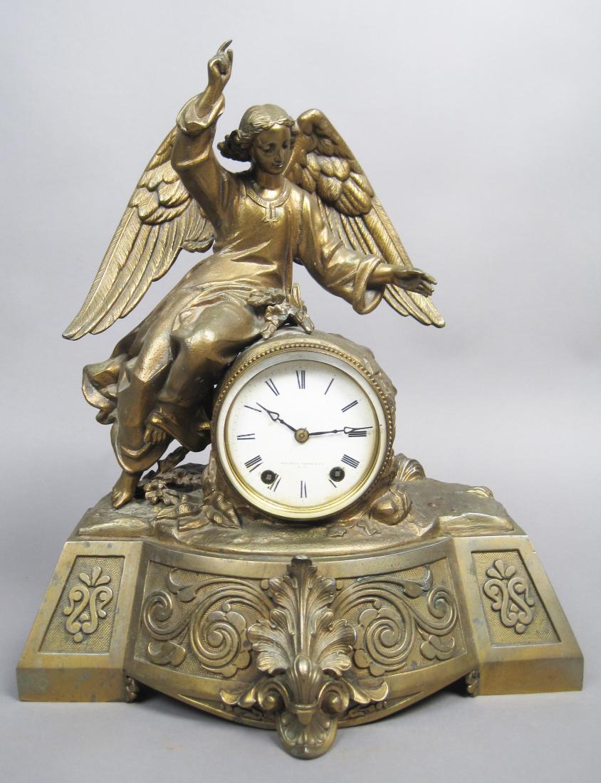 Antique Mechanical Cast Bronze Art Deco Angel Clock