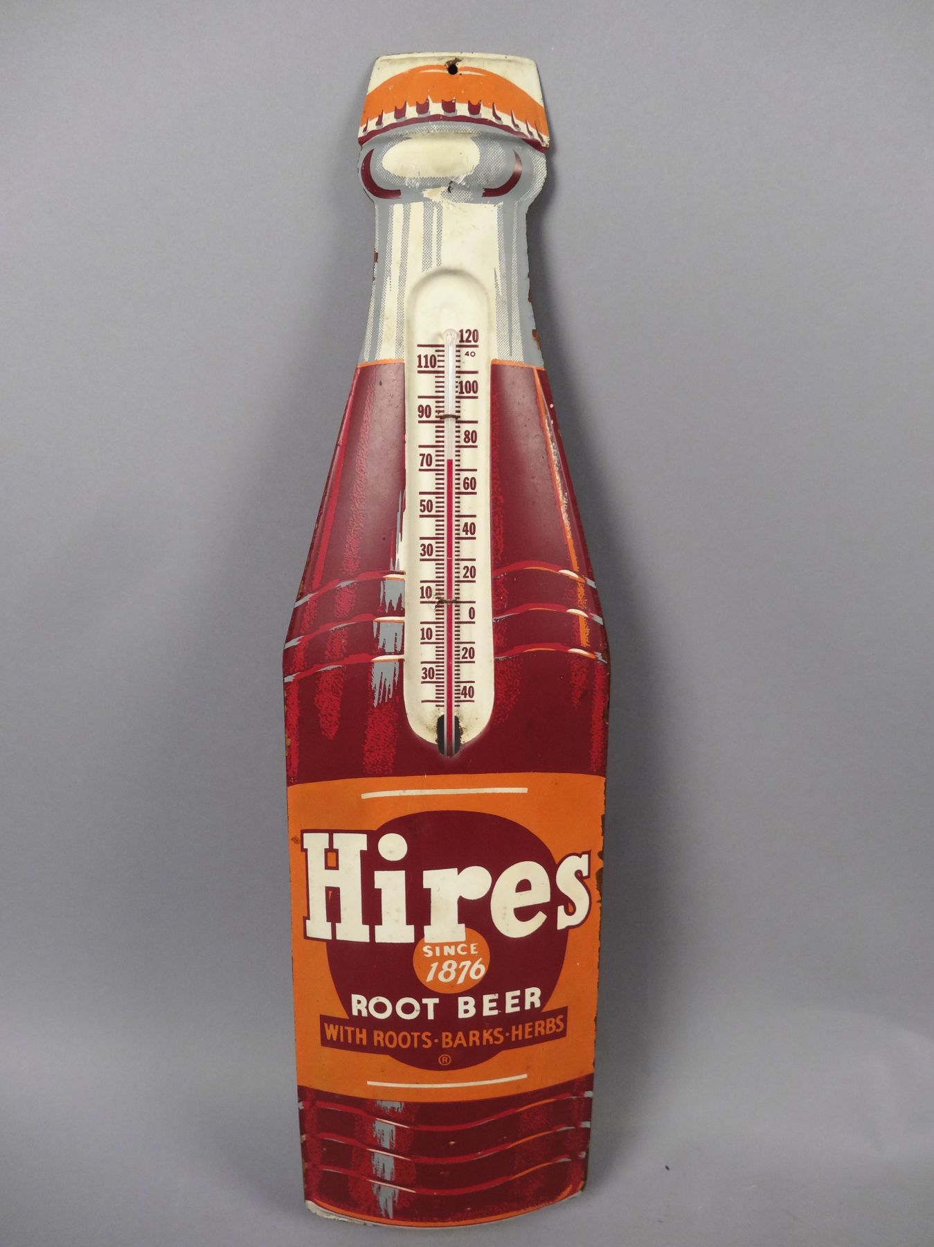 Vintage Hires Root Beer Mercury Thermometer Enamel Metal Sign