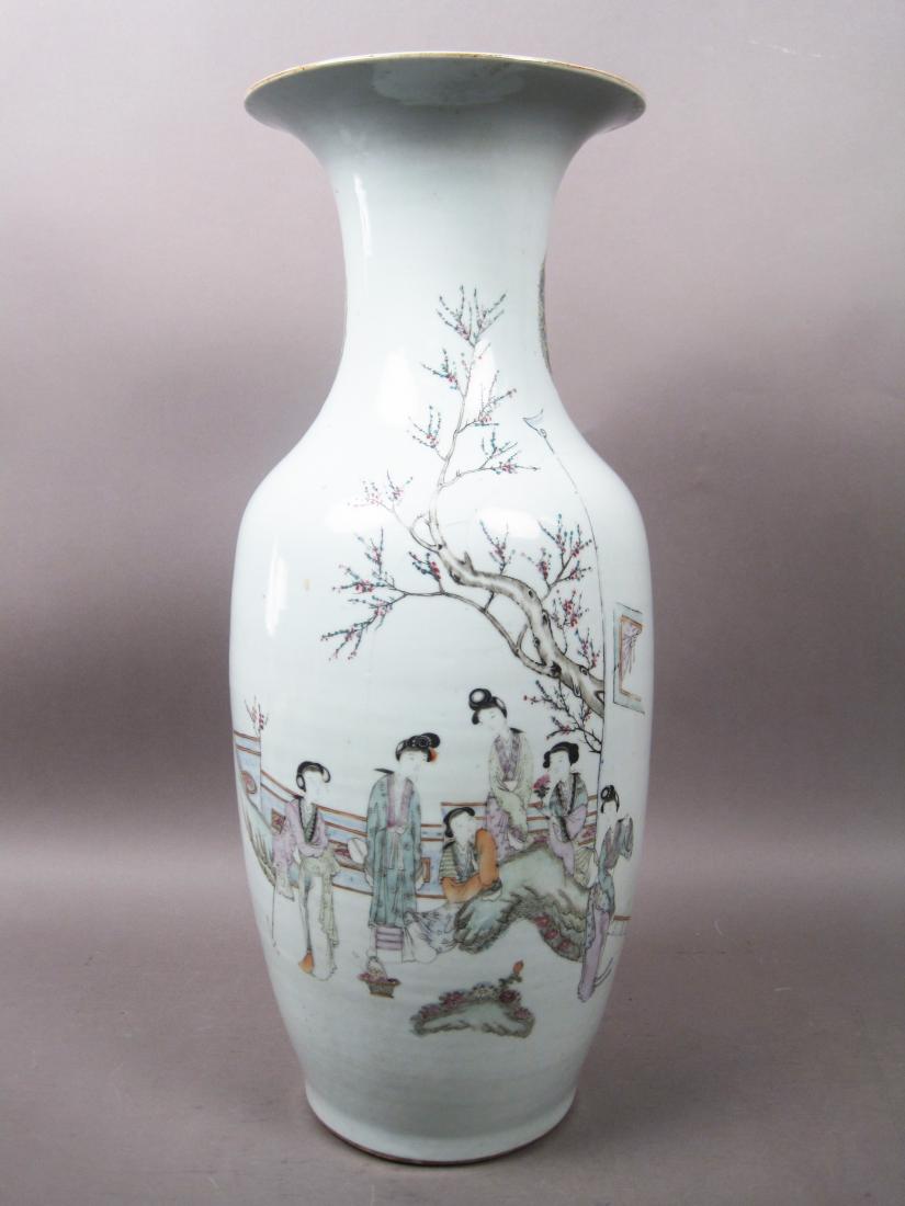 Antique Hand Painted Cherry Blossom Scene Glazed Porcelain Vase